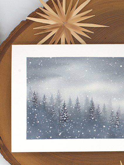 Weihnachtskarte Schneelandschaft Aquarell von Sonja H. Bächle