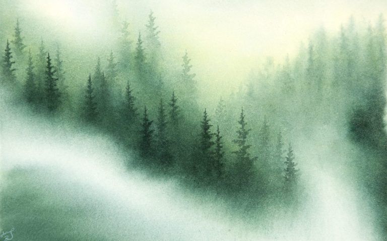 Landschaftsaquarell Wald von der Aquarellistin Sonja H. Bächle